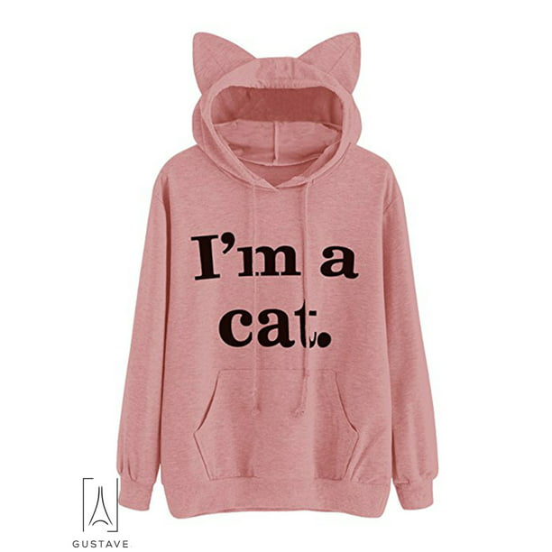 I'm a Cat Women Cat Ear Hoodie Sweatshirt Hooded Coat Jumper Pullover Casual Top